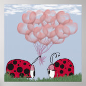 Adorable Ladybug mit Hübschem rosa Ballon Bouquet Poster (Vorne)