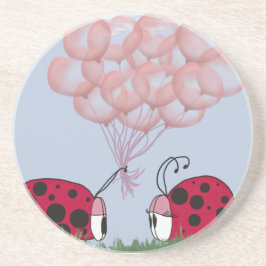 Adorable Ladybug mit Hübschem rosa Ballon Bouquet Sandstein Untersetzer