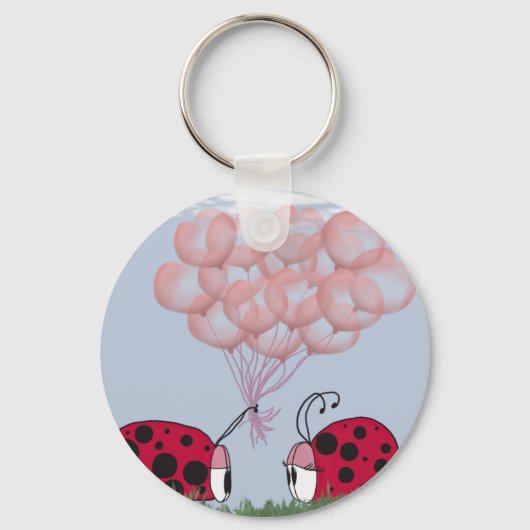 Adorable Ladybug mit Hübschem rosa Ballon Bouquet Schlüsselanhänger (Vorderseite)