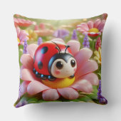 Adorable Ladybug sitzt auf rosa Blume Kissen (Rückseite)