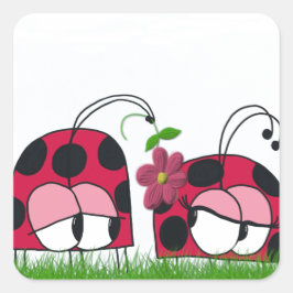 Adorable Ladybug Wog seine neue Liebe Cartoon Quadratischer Aufkleber