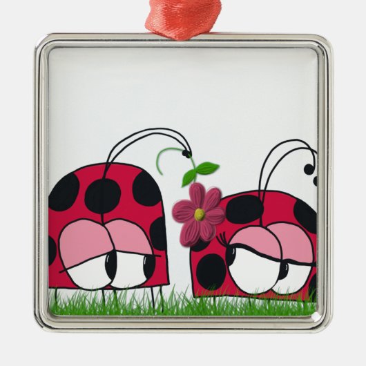 Adorable Ladybug Wog seine neue Liebe Cartoon Silbernes Ornament (Vorne)
