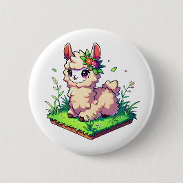 Adorable Lama sitzend auf einem Grasflächen Button