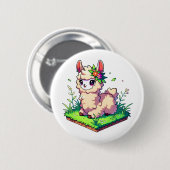 Adorable Lama sitzend auf einem Grasflächen Button (Vorne & Hinten)