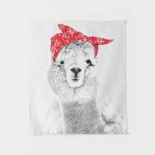 Adorable Lama Tragen einer Roten Bandana Wandteppich