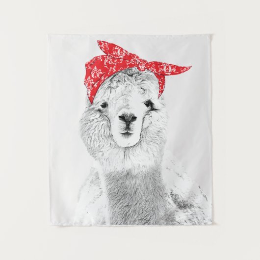 Adorable Lama Tragen einer Roten Bandana Wandteppich (Vorderseite)