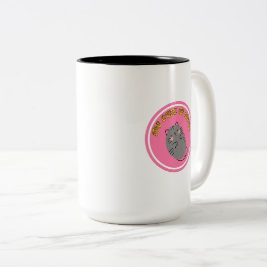 Adorable Lazy Cat "Too Cute To Move" Design Zweifarbige Tasse (VorderseiteRechts)