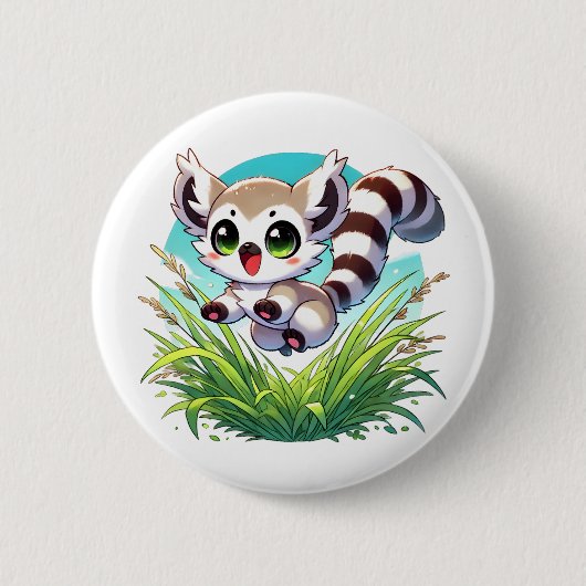Adorable Lemur, die durch das hohe Gras spwindet Button (Vorderseite)
