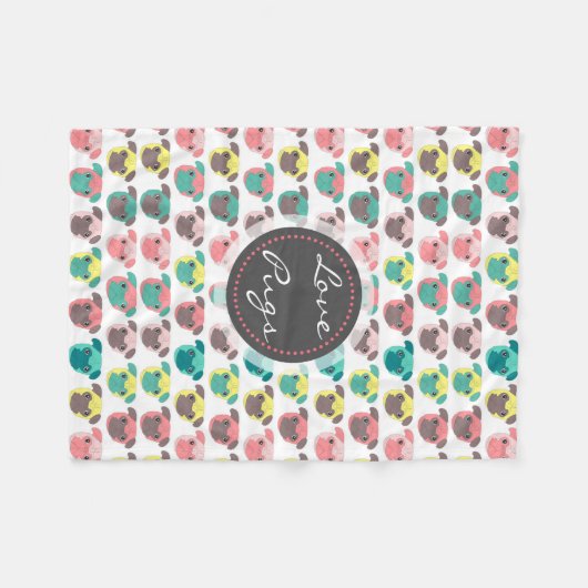 Adorable "Liebe Möpsen" farbige Möpsen Veranschaul Fleecedecke (Vorderseite (Horizontal))