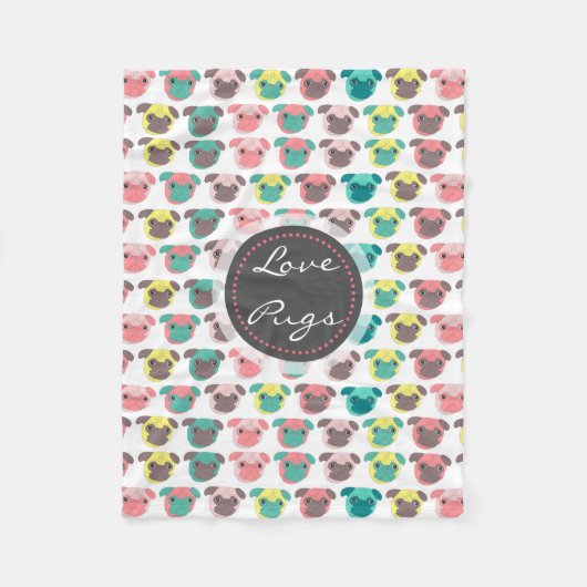 Adorable "Liebe Möpsen" farbige Möpsen Veranschaul Fleecedecke (Vorderseite)