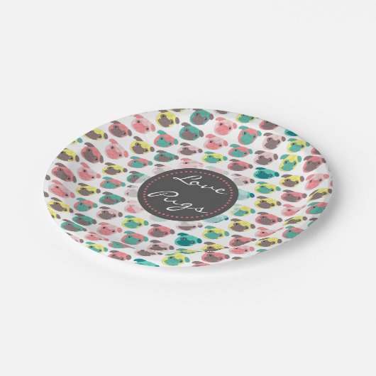 Adorable "Liebe Möpsen" farbige Möpsen Veranschaul Pappteller (Schrägansicht)