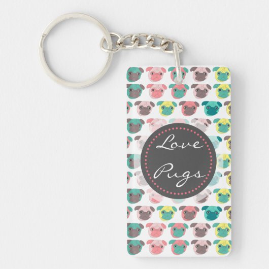 Adorable "Liebe Möpsen" farbige Möpsen Veranschaul Schlüsselanhänger (Vorderseite)