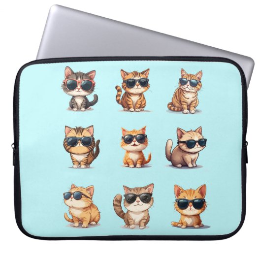 Adorable Light Blue Cat Theme Electronics Bag Laptopschutzhülle (Vorderseite)