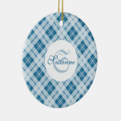 Adorable Light Blue Weihnachtstartan Monogram Keramik Ornament (Rechts)