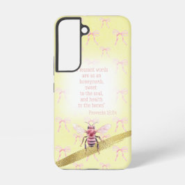 .Adorable Light Yellow Pink Bow Scripture Pink Bee Samsung Galaxy Hülle