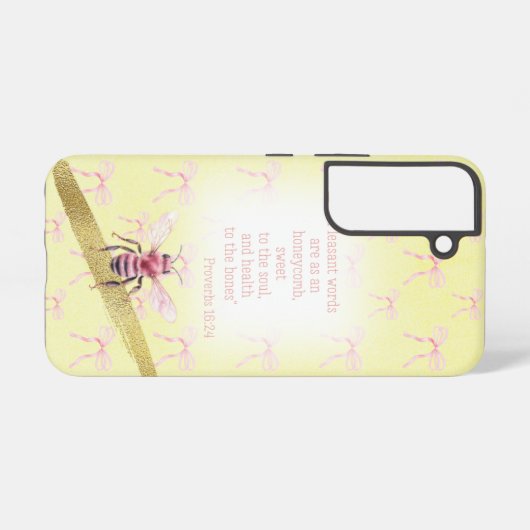 .Adorable Light Yellow Pink Bow Scripture Pink Bee Samsung Galaxy Hülle (Rückseite (Horizontal))