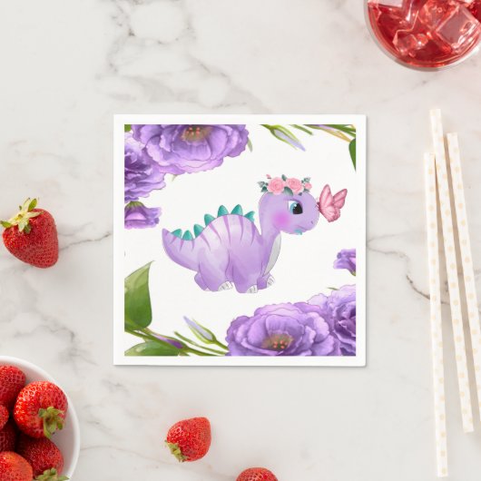 Adorable Lila Dinosaurier Floral Baby Dusche Napki Serviette (Beispiel)