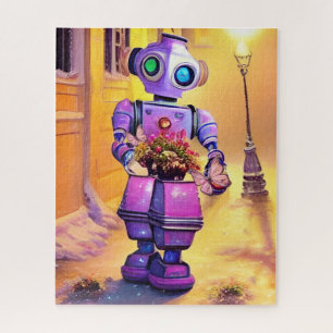 Adorable Lila Robot Abend Spaziergang Puzzle