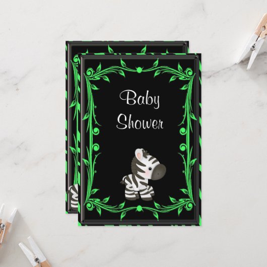 Adorable Lime Green Zebra Baby Dusche Einladung (Vorderseite/Rückseite Beispiel)