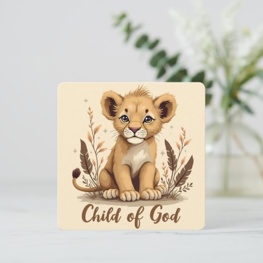 Adorable Lion Cub Christlich Art Faith Quote Karte (Stehend Vorderseite)