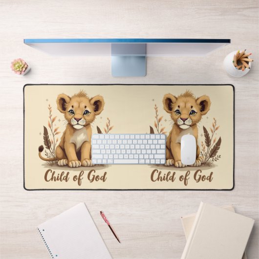 Adorable Lion Cub Christlich Art Faith Quote Schreibtischunterlage (Büro 1)