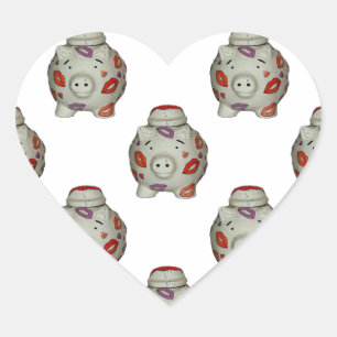 Adorable Lipstick Pig Herz-Aufkleber
