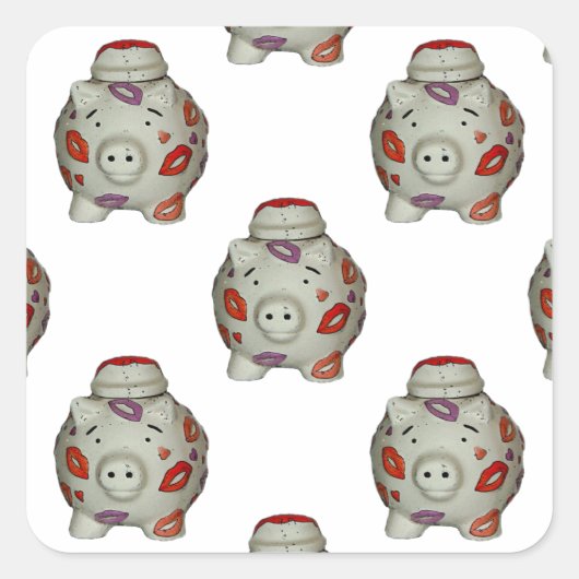 Adorable Lipstick Pig Quadratischer Aufkleber (Vorderseite)