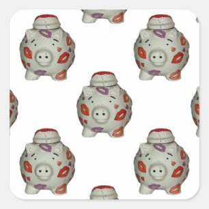 Adorable Lipstick Pig Quadratischer Aufkleber