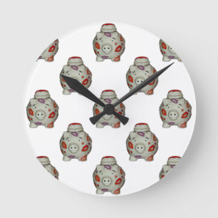 Adorable Lipstick Pig Runde Wanduhr