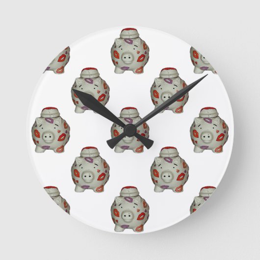 Adorable Lipstick Pig Runde Wanduhr (Vorderseite)