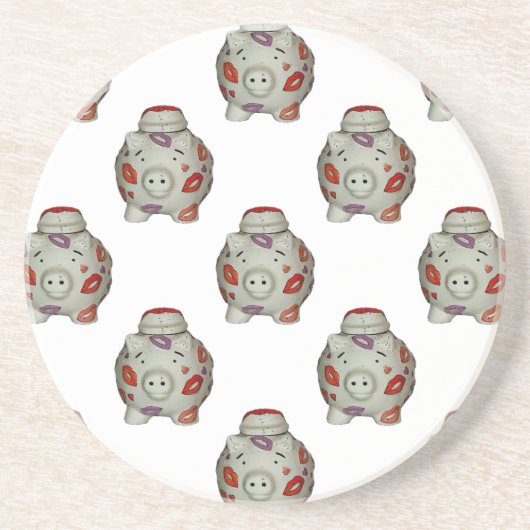 Adorable Lipstick Pig Sandstein Untersetzer (Vorne)