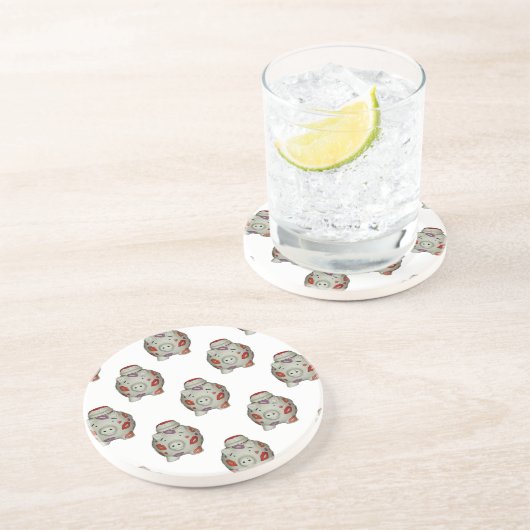 Adorable Lipstick Pig Sandstein Untersetzer (Seite)