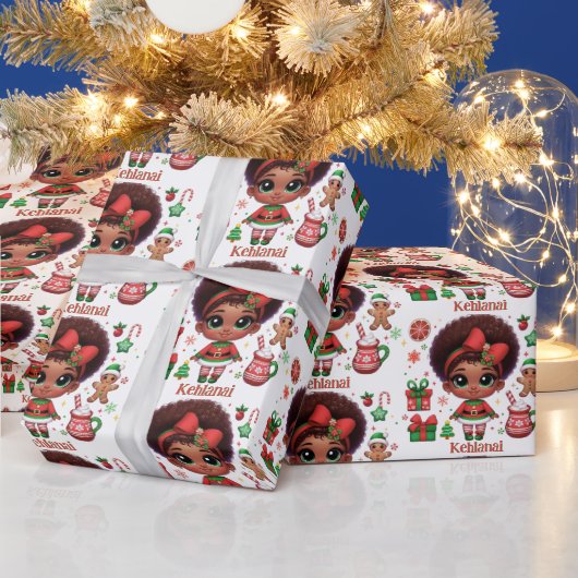 Adorable Little Afro Christmas Elf Girl Geschenkpapier (Feiertage)