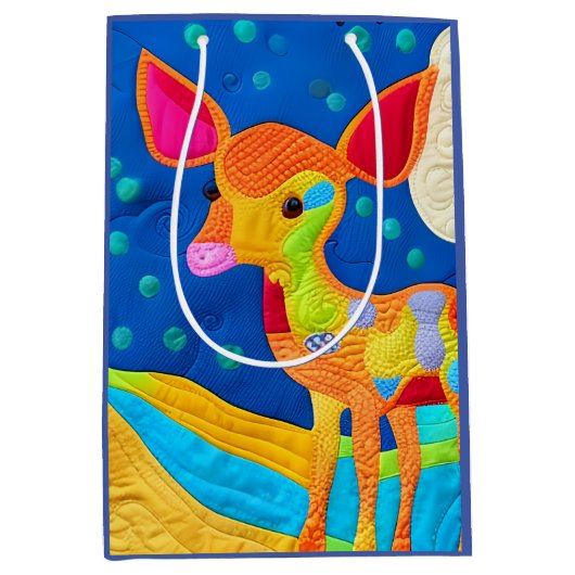 Adorable Little Baby Deer - quilt-like Design Mittlere Geschenktüte (Vorderseite)