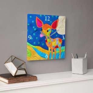 Adorable Little Baby Deer - quilt-like Design Quadratische Wanduhr
