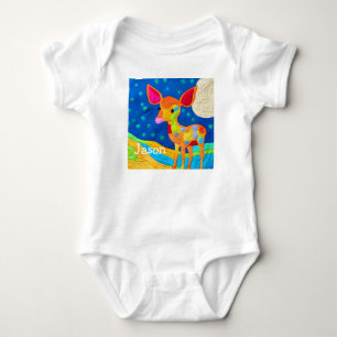 Adorable Little Baby Deer - quilt-like Design Strampler