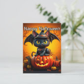 Adorable Little Black Kitty Cat | Frohe Halloween Postkarte (Stehend Vorderseite)