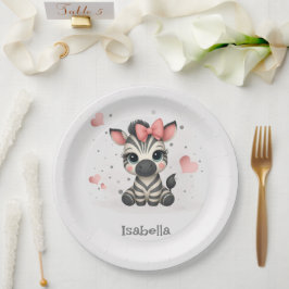 Adorable little cartoon zebra pappteller