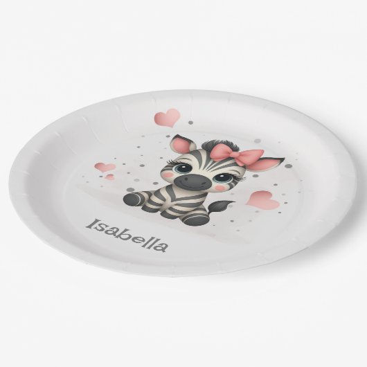 Adorable little cartoon zebra pappteller (Schrägansicht)