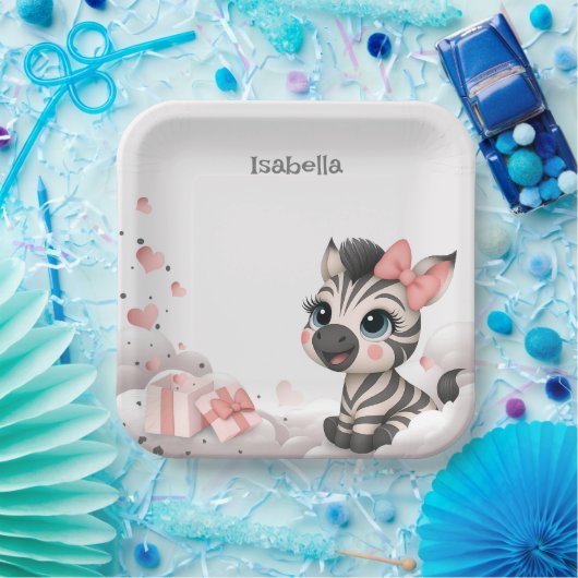 Adorable little cartoon zebra pappteller (Party)
