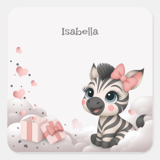 Adorable little cartoon zebra quadratischer aufkleber (Vorderseite)