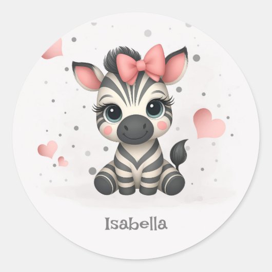 Adorable little cartoon zebra runder aufkleber (Vorderseite)