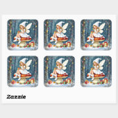 Adorable Little Christmas Fairy on Mushroom Quadratischer Aufkleber (Blatt)