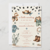 Adorable Little Cowboy ist unterwegs Baby Dusche Einladung (Vorderseite)