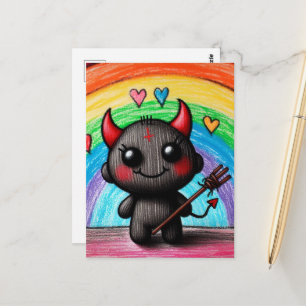 Adorable Little Devil Critter Childlike AI Art Postkarte