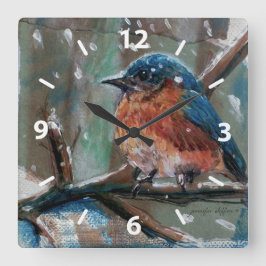 Adorable Little Eastern Bluebird Song Bird Quadratische Wanduhr
