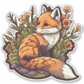 Adorable little fox and flowers aufkleber (Vorderseite)