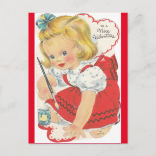 Adorable Little Girl Painting Valentine Postkarte
