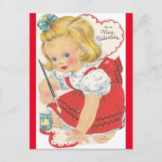 Adorable Little Girl Painting Valentine Postkarte (Vorderseite)