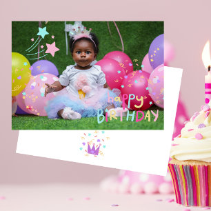 Adorable Little Girl's Foto Flat Birthday Card Dankeskarte